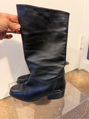 Naturalizer Black Leather Mid-Calf Heeled Boots Size 7